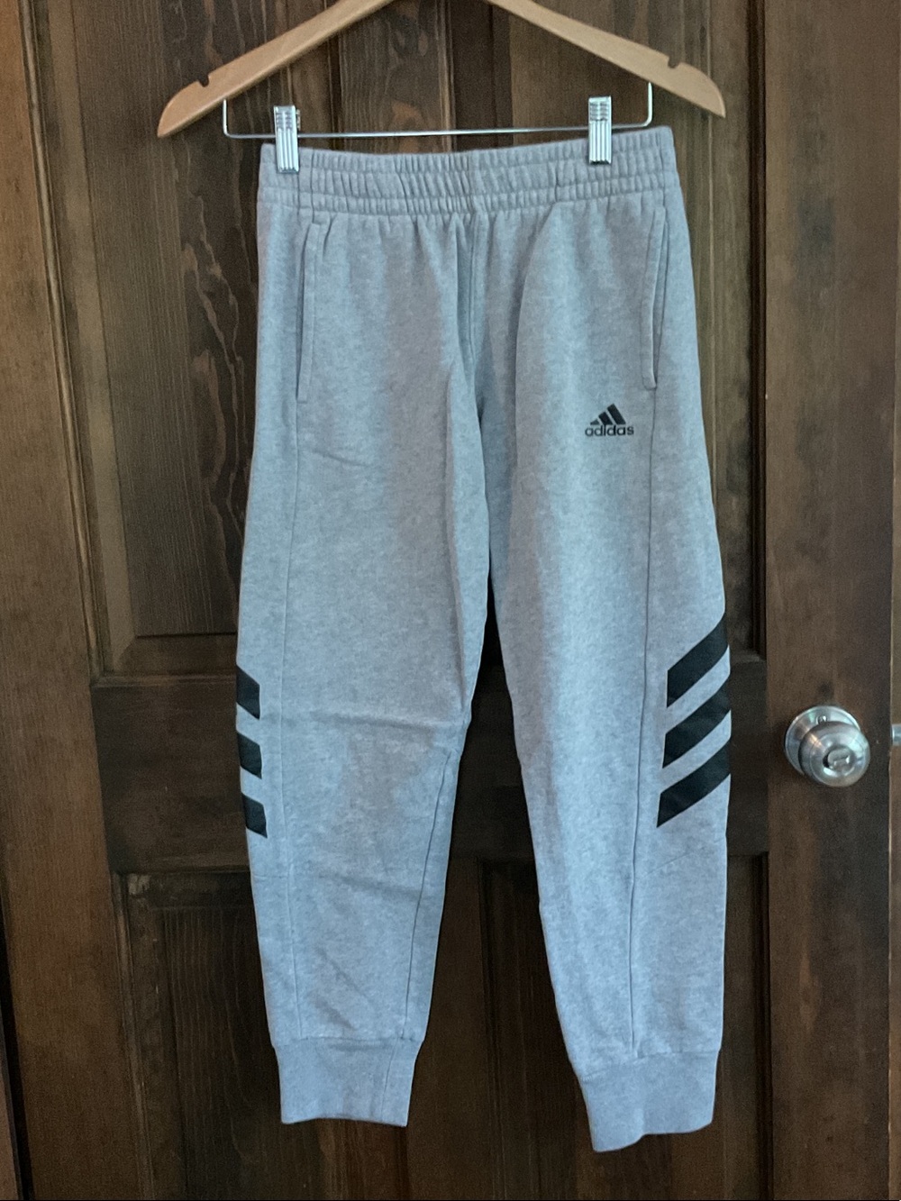 adidas Grey Kids' Athletic Joggers with Black Stripe Accents